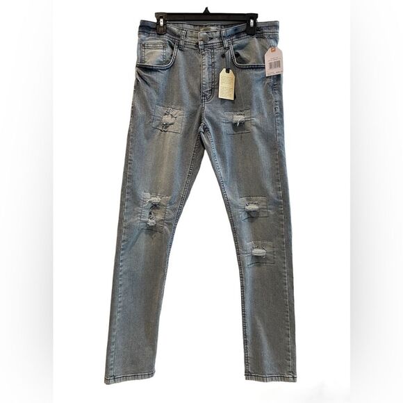 Trestles Supply Co. Distressed Stretch Denim Straight Fit Jeans Blue Size 32 NWT - Picture 1 of 10